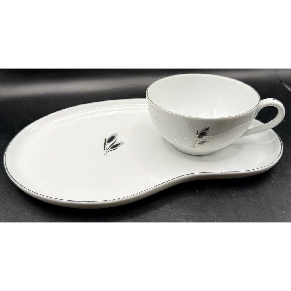 Fukagawa Arita - Snack Plates with Cups - Silver Wheat 928